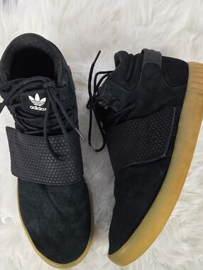 Adidas Mens Black Suede Tubular Invader Strap Sneakers